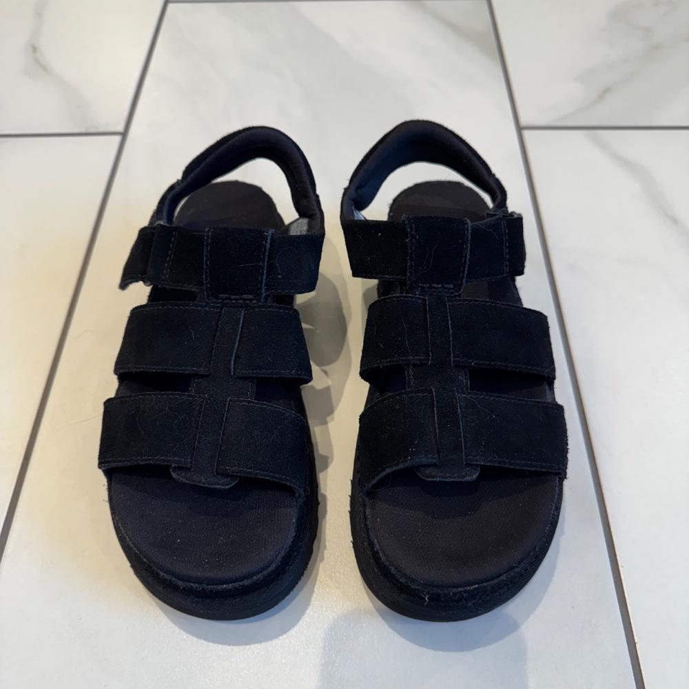 UGG Black Suede Women's Platform Sandals Size 7 NWOT - Picture 4 of 5